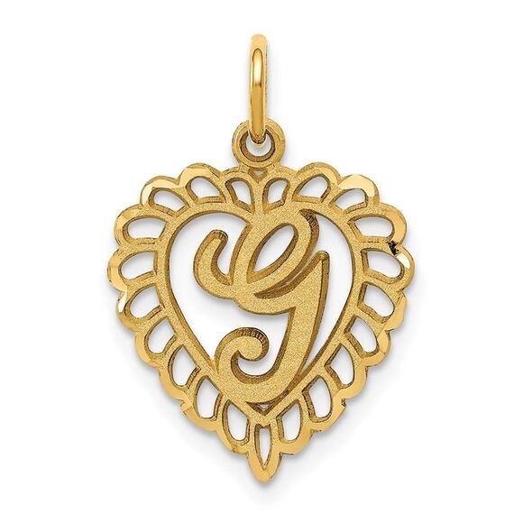 14k Yellow Gold, Grace Collection, Satin Heart Initial G Pendant, 15mm - Picture 1 of 5